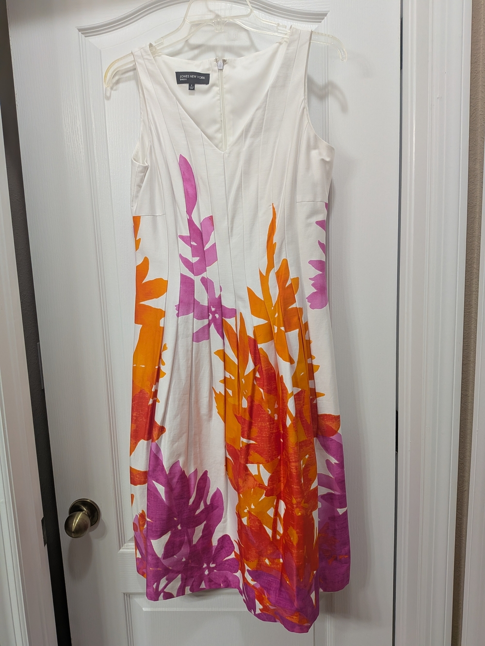 Jones New York White Floral Fit & Flare Dress - Pink & Orange Print